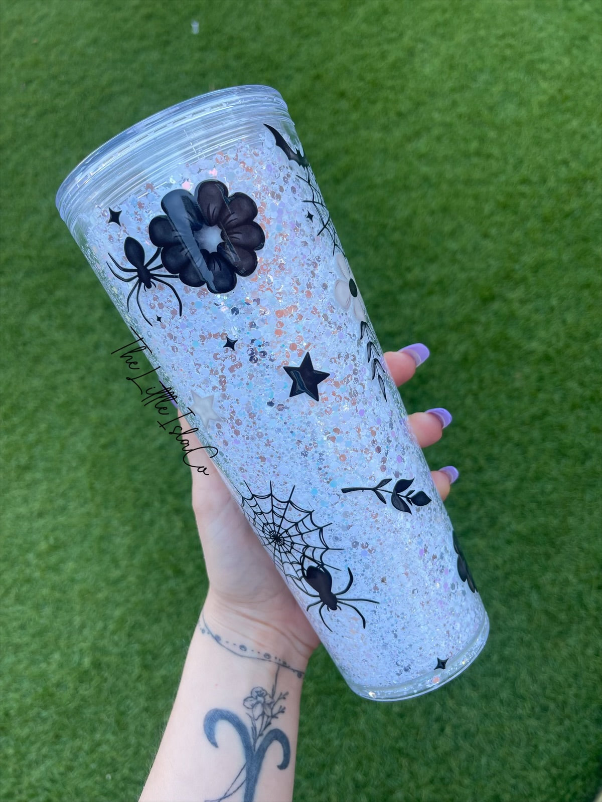 Spider Flowers Glow in the Dark Chunky Glitter No-Globe Tumbler