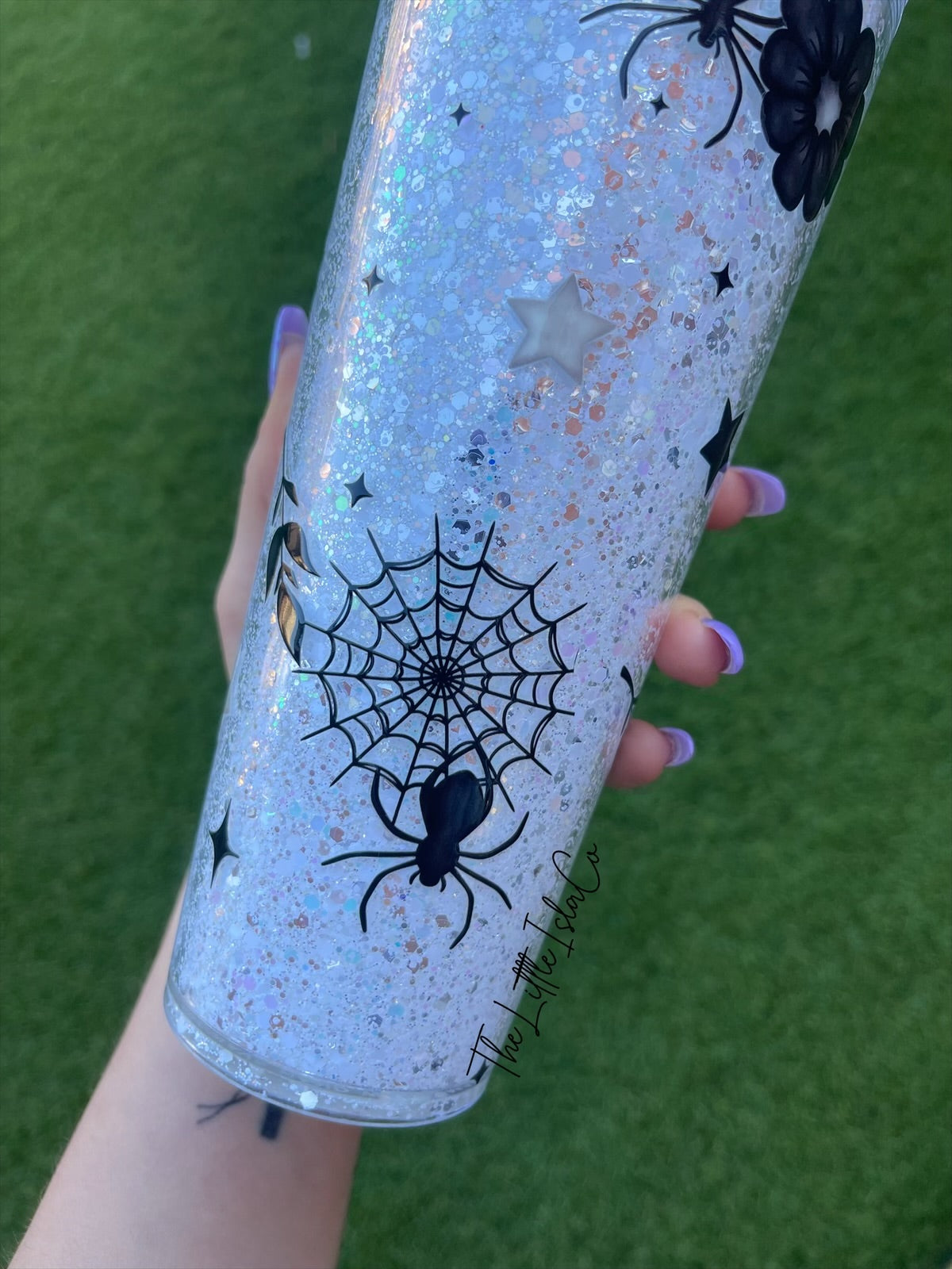 Spider Flowers Glow in the Dark Chunky Glitter No-Globe Tumbler