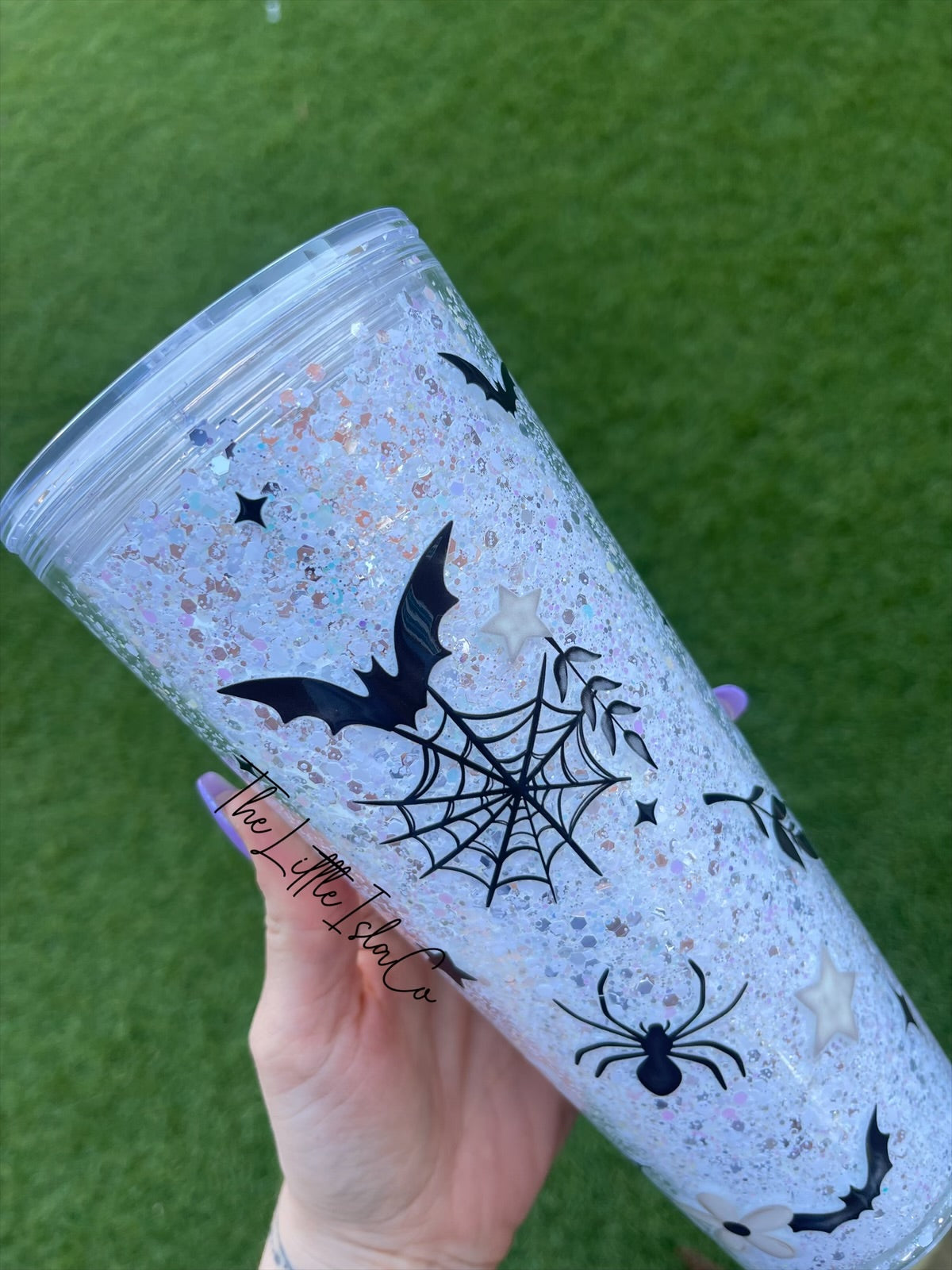 Spider Flowers Glow in the Dark Chunky Glitter No-Globe Tumbler