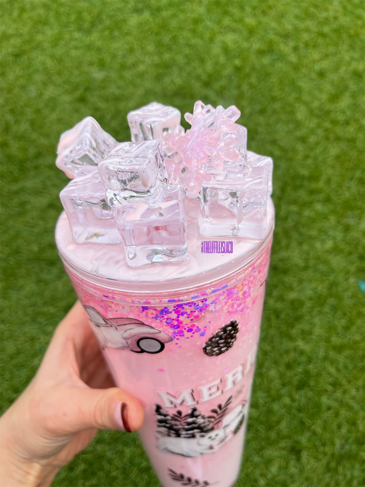 Pink Winter Snowglobe Tumbler with Ice Lid