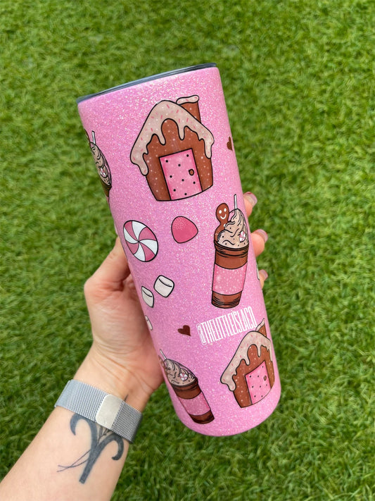 Pink Gingerbread Glitter Stainless Steel Tumbler