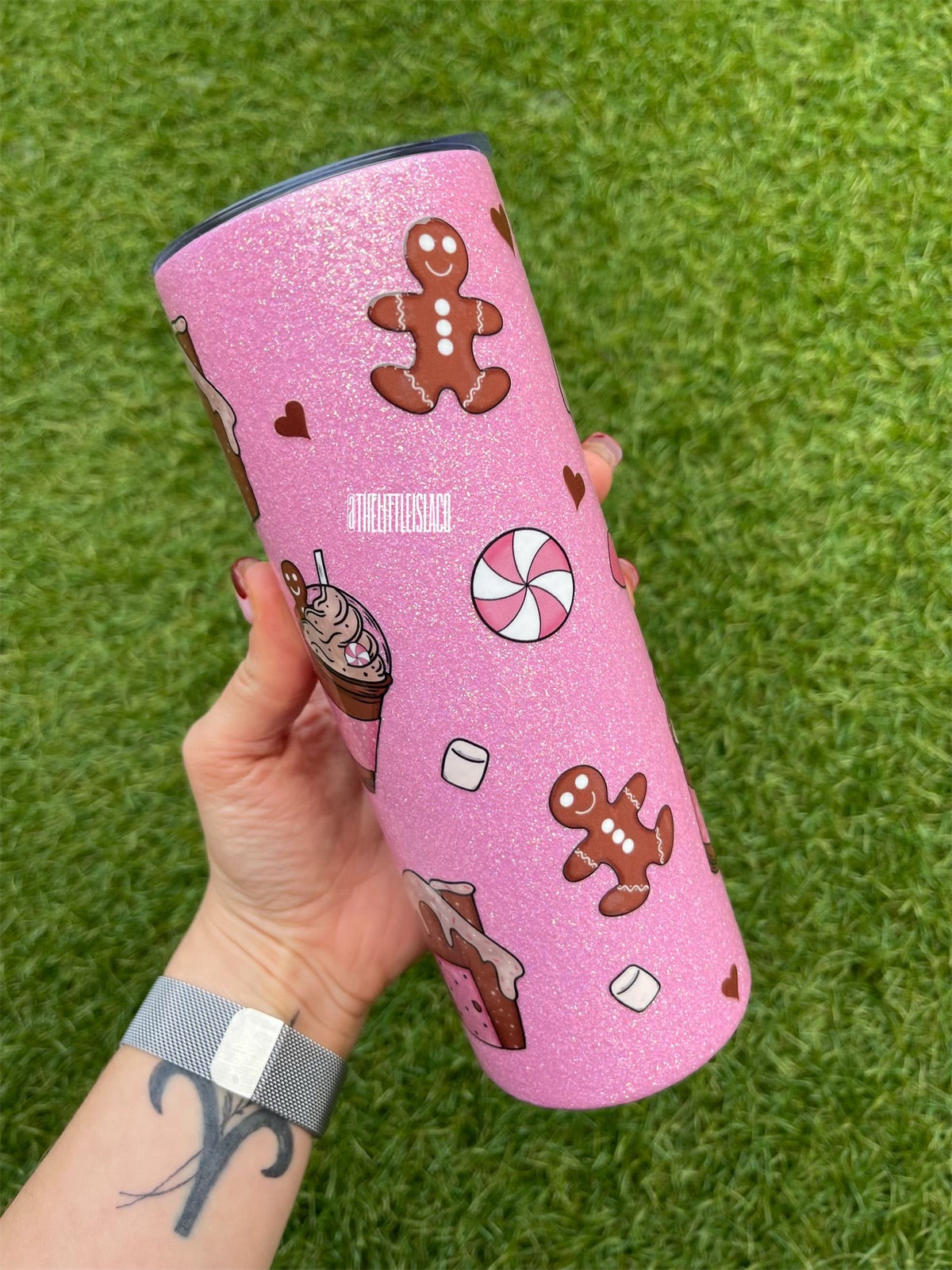 Pink Gingerbread Glitter Stainless Steel Tumbler