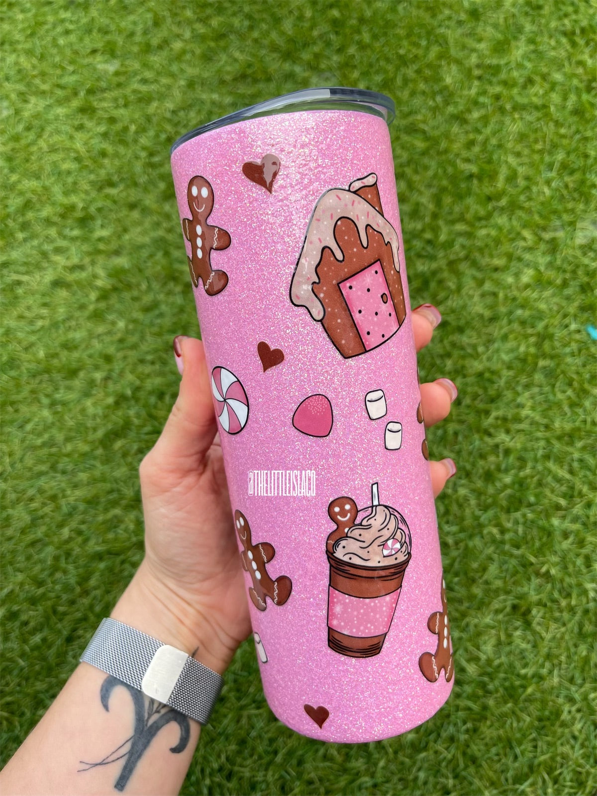 Pink Gingerbread Glitter Stainless Steel Tumbler