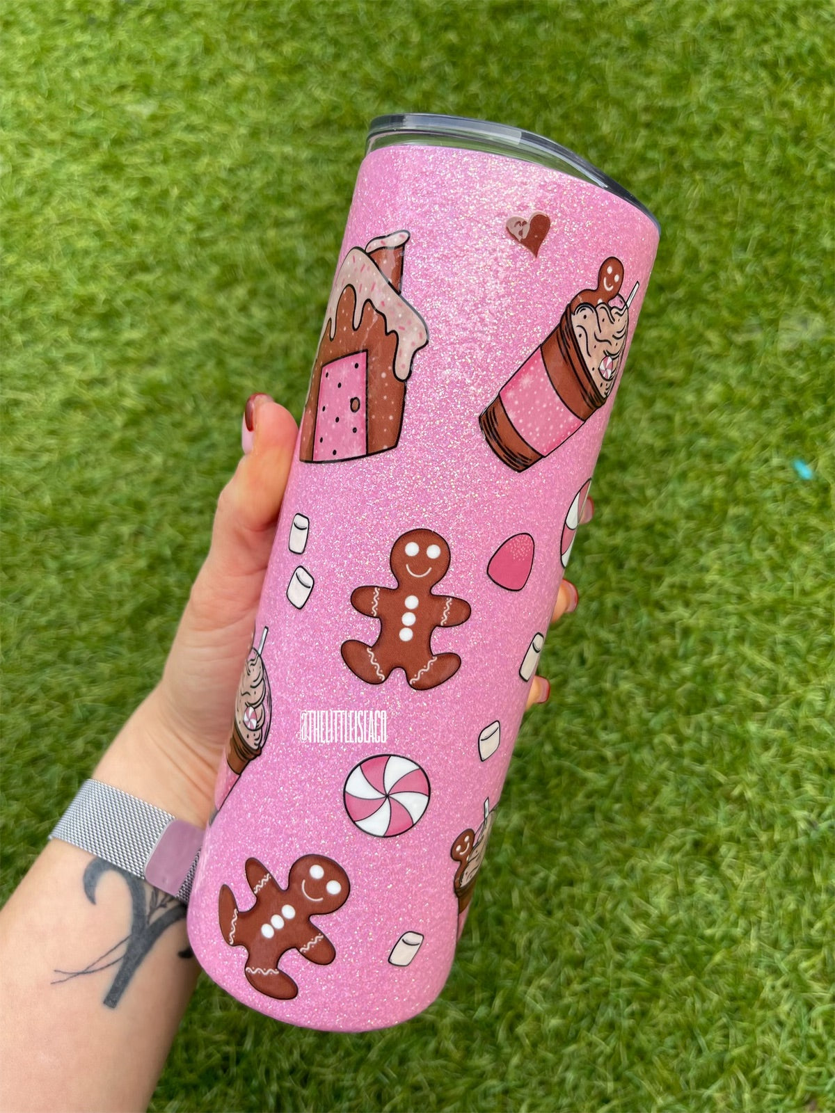 Pink Gingerbread Glitter Stainless Steel Tumbler