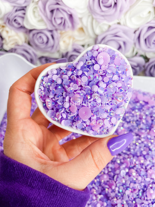 Lilac Mix, Rhinestone & Pearl Mix, Mixed Sizes, 50g