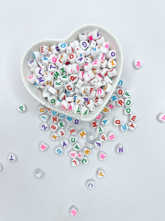 Heart Shape Letter Beads - White & Rainbow - 1oz/28g