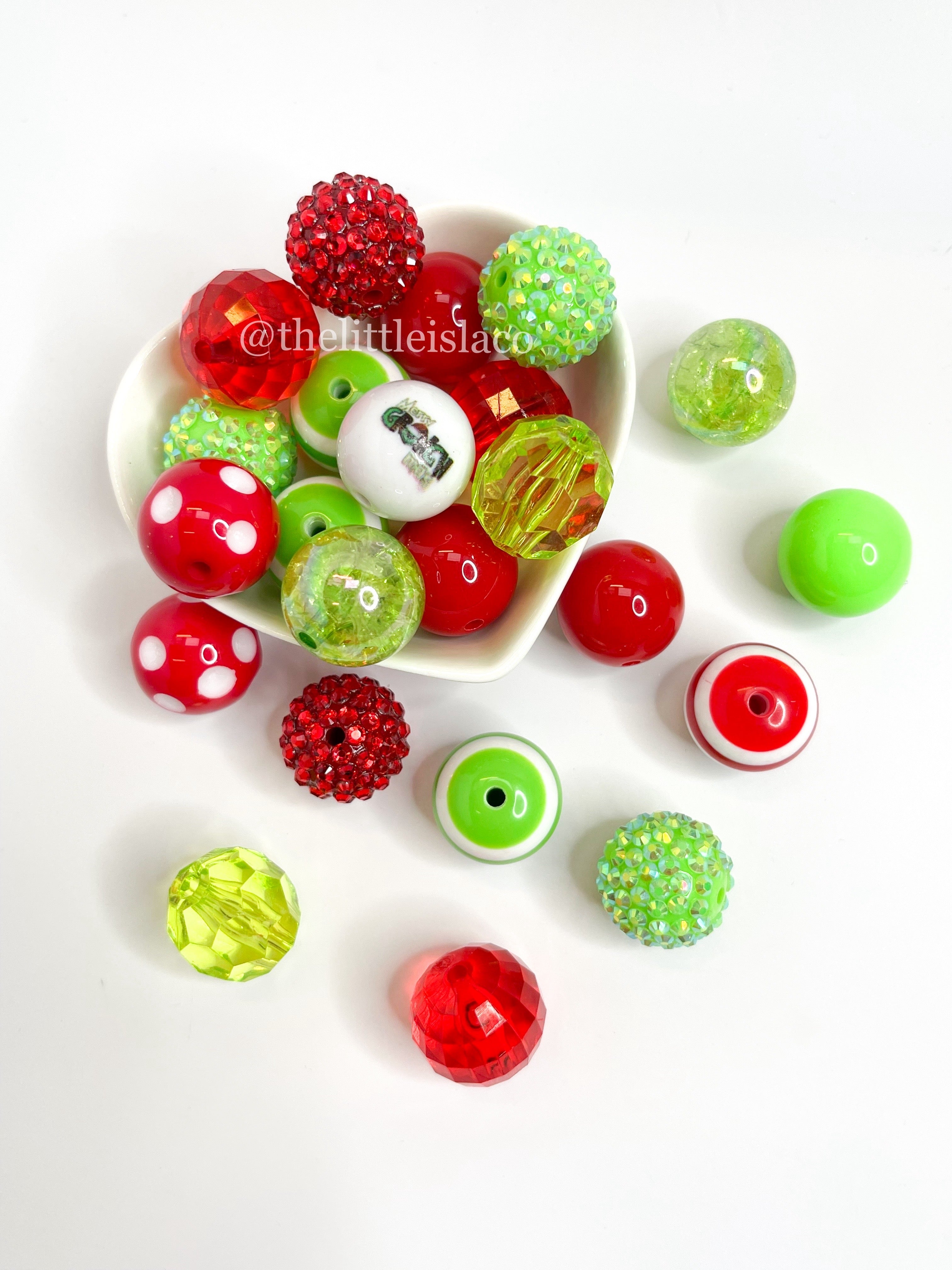 Red/White/Green 'Anti-Christmas' Bead Mix - 25pcs