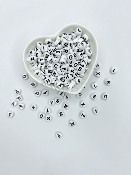 Heart Shape Letter Beads - White & Black - 1oz/28g