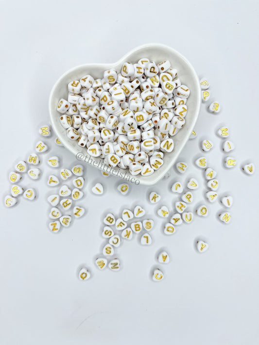 Heart Shape Letter Beads - White & Gold - 1oz/28g