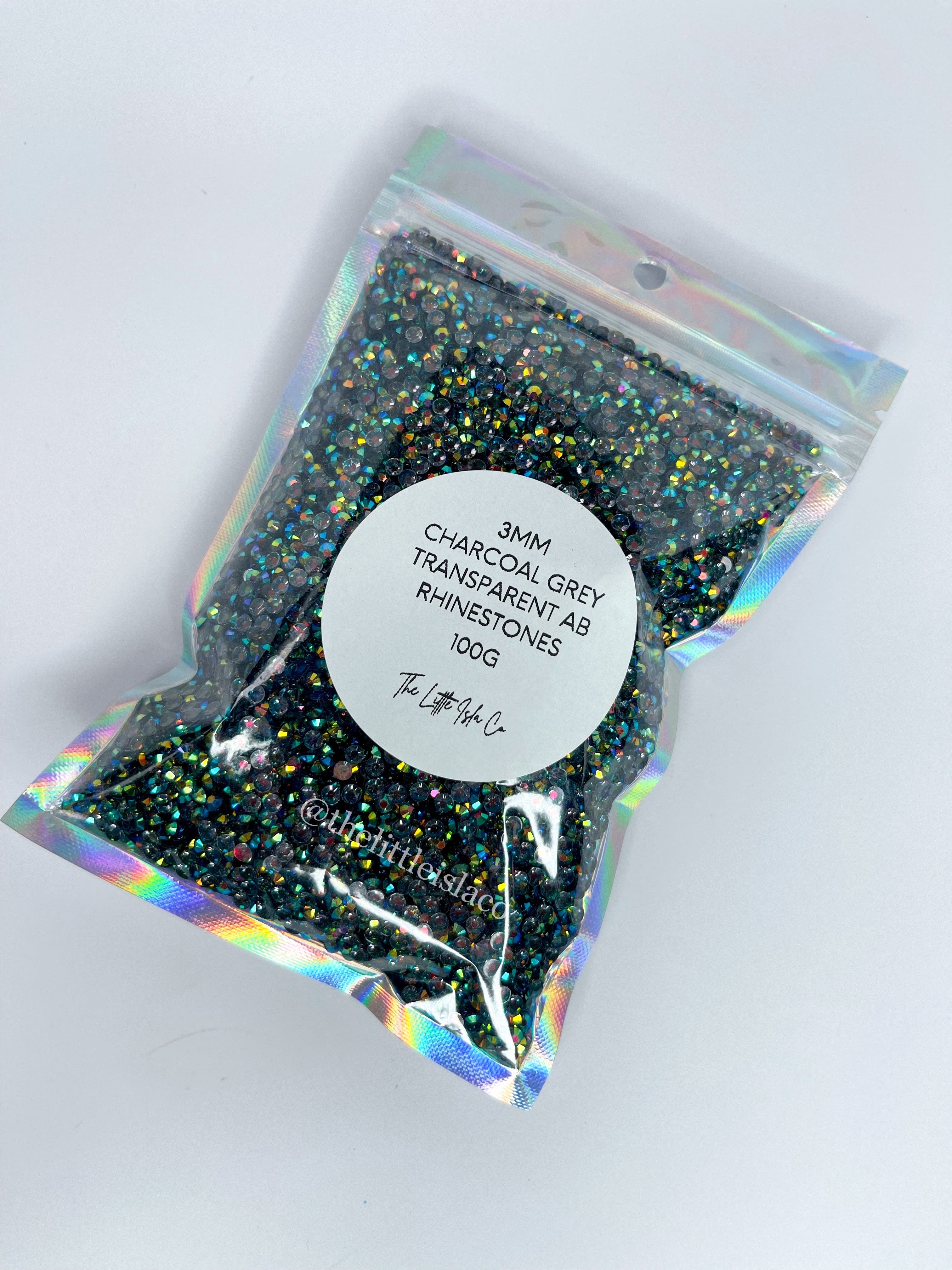 3mm Charcoal Grey Transparent AB Rhinestones, 3mm Rhinestones for filling tumblers, 3.5oz/100g