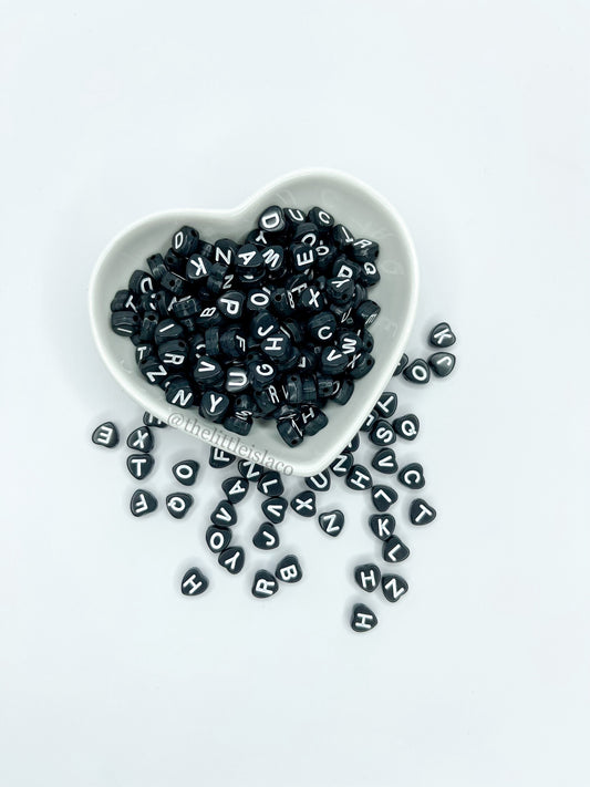 Heart Shape Letter Beads - Black & White - 1oz/28g