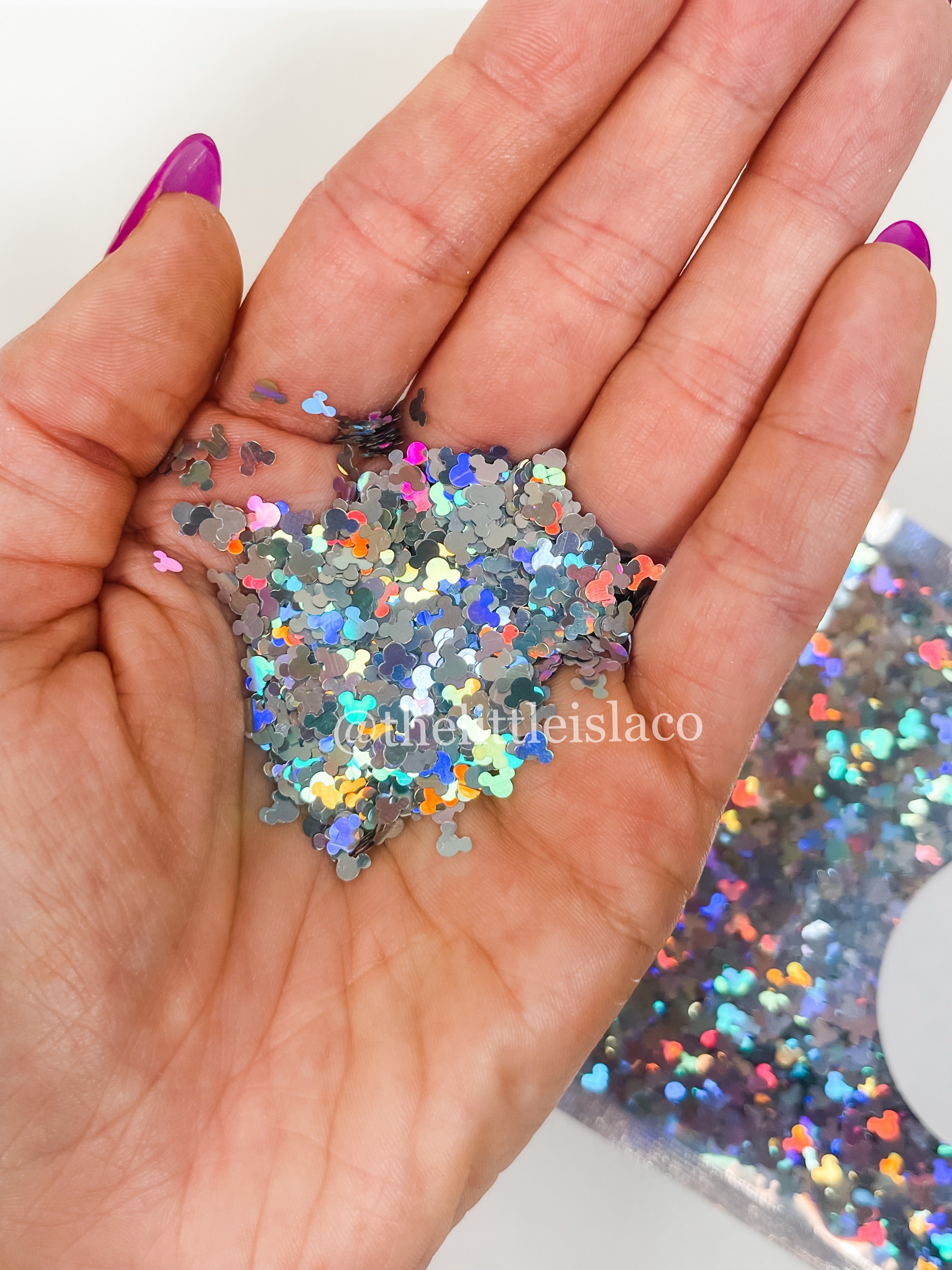 Chunky Glitter - Holo Rainbow Silver Mouse Heads - 2oz/56g Pack