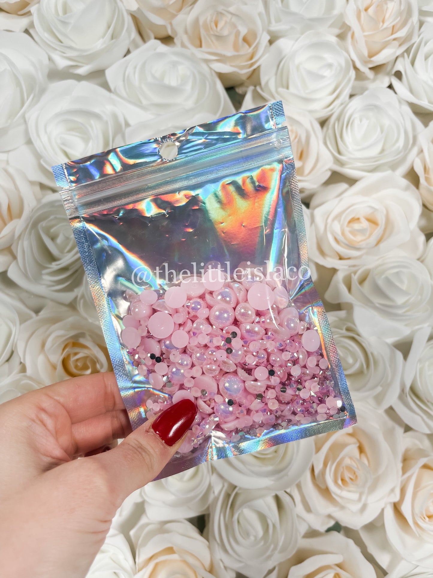 Pink Mix, Rhinestone & Pearl Mix, Mixed Sizes, 50g